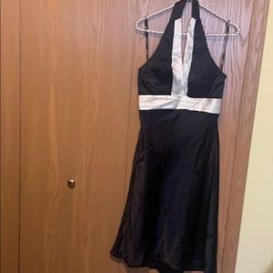 Black/white satin back out dress